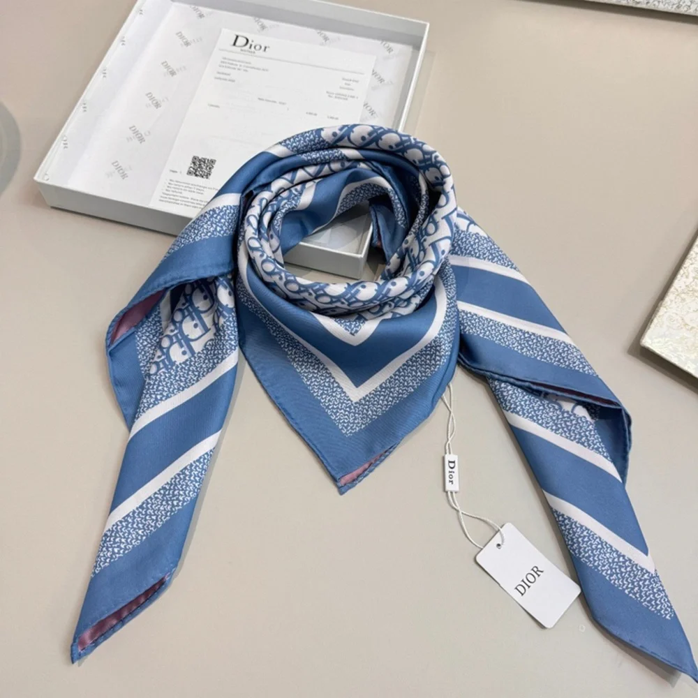 Dior Silk Scarf Classic Oblique Monogram Blue‑White
